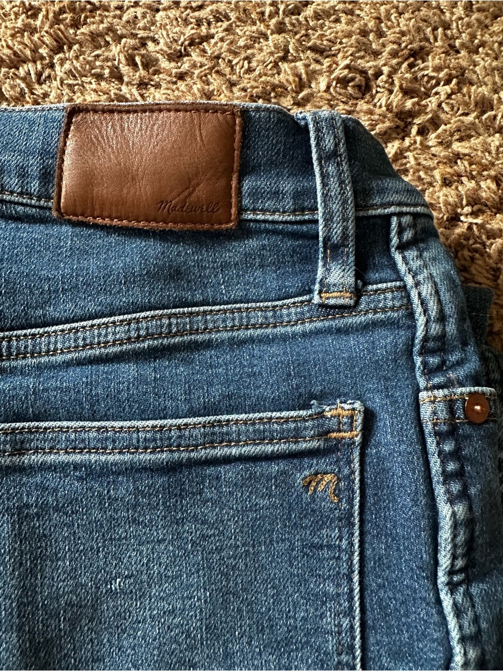 Madewell Blue Denim Jeans with Brown Leather Patch